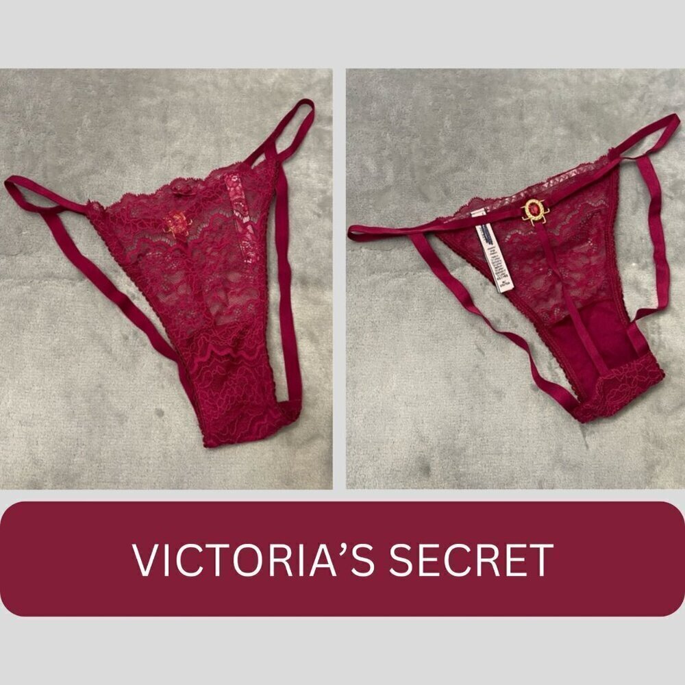New! Victoria’s Secret Raspberry Red Gold Jewel Cheekini Panty 10390